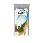 Ambesonne Fishing Fitted Sheet & Pillow Sham Set, Largemouth Sea Bass Catching a Bite in Water Spray Motion Splashing Wild Image, Decorative Printed 2 Piece Bedding Decor Set, Twin, Blue and Green