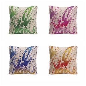 GUGLILI Home Decor Cool Spray Color Throw Pillow Cover Cotton Linen Cushion Case Mordern Design Pillowcase Green Pink Blue Gold for Bed Sofa Chair 4 Pack 18"X18"