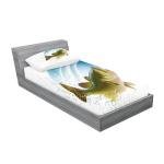 Ambesonne Fishing Fitted Sheet & Pillow Sham Set, Largemouth Sea Bass Catching a Bite in Water Spray Motion Splashing Wild Image, Decorative Printed 2 Piece Bedding Decor Set, Twin, Blue and Green