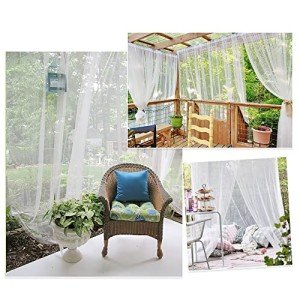 RYB HOME Outdoor Mosquito Net for Porch/Patio/Canopy/Gazebo - 2 Panels Waterproof Outdoor Sheer Tulle Curtains Mesh Net Privacy Drapes with DIY Adjustable Length, White, W118 x L98 inches