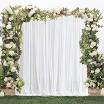 RYB HOME Outdoor Mosquito Net for Porch/Patio/Canopy/Gazebo - 2 Panels Waterproof Outdoor Sheer Tulle Curtains Mesh Net Privacy Drapes with DIY Adjustable Length, White, W118 x L98 inches