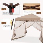 COOS BAY 10x10 Pop Up Canopy Tent with Screen Netting, Slant Leg, Instant Folding Shelter, 64 Sq Ft Shade, One Person Set up, Beige