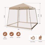 COOS BAY 10x10 Pop Up Canopy Tent with Screen Netting, Slant Leg, Instant Folding Shelter, 64 Sq Ft Shade, One Person Set up, Beige