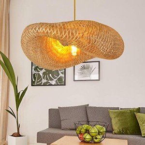 Woven Bamboo Pendant Lighting Fixtures, Bird Nest Lamp Shade Ceiling Hanging Light with Adjustable Cord for Living Room Dining Room Bar Café, Farmhouse Vintage Rustic Décor 22'', No Bulb