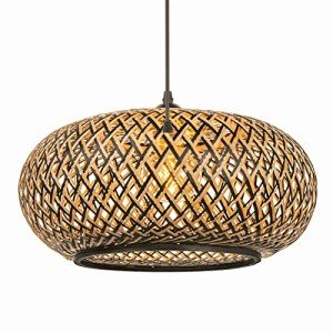 Arturesthome Bamboo Woven Pendant Light for Kitchen Island, Hand-Woven Black Shades Chandelier, Handmade Hanging Lights Crafts Lampshade