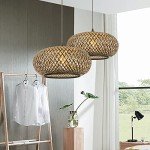 Arturesthome Bamboo Woven Pendant Light for Kitchen Island, Hand-Woven Black Shades Chandelier, Handmade Hanging Lights Crafts Lampshade