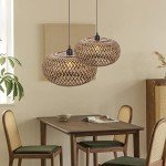 Arturesthome Bamboo Woven Pendant Light for Kitchen Island, Hand-Woven Black Shades Chandelier, Handmade Hanging Lights Crafts Lampshade