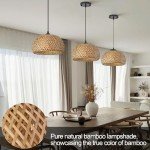TERLEENART Bamboo Pendant Light,1pcs Boho Round Basket Chandelier Handmade Woven Pendant Light, Natural Bamboo Rattan Hanging Chandelier for Kitchen Island Dining Room Living Room Porch