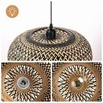 Arturesthome Bamboo Woven Pendant Light for Kitchen Island, Hand-Woven Black Shades Chandelier, Handmade Hanging Lights Crafts Lampshade