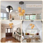 AOODU Rattan Pendant Light Bamboo Hanging Light 3-Lights Boho Pendant Light Fixture Woven Basket Wicker Shade Rattan Chandelier for Living Room Dining Room Kitchen