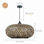 Arturesthome Bamboo Woven Pendant Light for Kitchen Island, Hand-Woven Black Shades Chandelier, Handmade Hanging Lights Crafts Lampshade