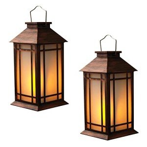 2-Pack 13" Vintage Candle Lantern with Led Flameless Candle (6hr Timer) - IP65 Waterproof Battery Powered - Outdoor Patio Hanging Lanterns Decorative Tabletop Lanterns