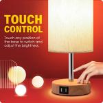 Yarra-Decor Bedside Lamps with USB Port - Touch Control Table Lamp for Bedroom Wood 3 Way Dimmable Nightstand Lamp Set of 2 with Round Flaxen Fabric Shade for Living Room, Dorm, Home Office (2 Pack)