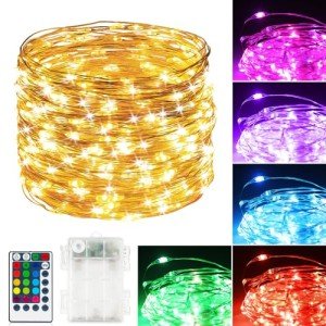 39Ft 120 LED Fairy Lights Battery Operated, RGB Color Changing String Light with Remote and Timer, Battery Powered Twinkle Lights for Bedroom, Dorm, Wall, Mason Jar, Backyard Indoor Outdoor Christmas