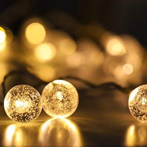 myCozyLite Battery Powered LED String Lights, Warm White Globe String Lights, 20 Crystal Globes, Multifunction with Timer, for Balcony, Patio, Wall, Indoor, Outdoor, 10 ft, Clear Wire