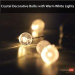 myCozyLite Battery Powered LED String Lights, Warm White Globe String Lights, 20 Crystal Globes, Multifunction with Timer, for Balcony, Patio, Wall, Indoor, Outdoor, 10 ft, Clear Wire