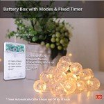 myCozyLite Battery Powered LED String Lights, Warm White Globe String Lights, 20 Crystal Globes, Multifunction with Timer, for Balcony, Patio, Wall, Indoor, Outdoor, 10 ft, Clear Wire