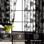 Treatmentex Black Sheer Lace Curtains for Bedroom Living Room Studio 84inch Long Vintage Rose Floral Embroidered Semi Sheer Curtain Panels Privacy Leaf Sheer Drapes with Scalloped Edge 54" w 2pcs 7ft