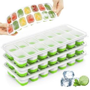 Ice Cube Trays, 4 Pack Durable Stackable Ice Trays for Freezer with Spill-Resistant & Removable Lids, LFGB Certified and BPA Free, Easy-Release 56 pcs Silicone Ice Maker for Cocktail, Coffee, Beer