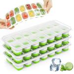 Ice Cube Trays, 4 Pack Durable Stackable Ice Trays for Freezer with Spill-Resistant & Removable Lids, LFGB Certified and BPA Free, Easy-Release 56 pcs Silicone Ice Maker for Cocktail, Coffee, Beer