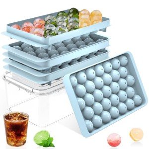 Ice Cube Tray with Lid and Bin – Round Ice Cube Trays for Freezer, BPA-Free Food-Grade Ice Mold, Stackable Ice Ball Maker, Circle Ice Cube Tray for Cocktails, Whiskey, Coffee, and Drinks