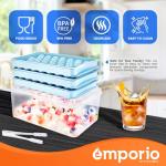 Emporio Kitchen Round Ice Cube Tray with Lid and Bin – Creates 99 Ice Balls (1.1 Inch Size), Stackable Ice Cube Trays, Easy-Release Ice Balls for Drinks and Cocktails, Pack of 1 (3 Trays), Blue
