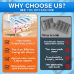 Emporio Kitchen Round Ice Cube Tray with Lid and Bin – Creates 99 Ice Balls (1.1 Inch Size), Stackable Ice Cube Trays, Easy-Release Ice Balls for Drinks and Cocktails, Pack of 1 (3 Trays), Blue