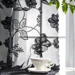 Treatmentex Black Sheer Lace Curtains for Bedroom Living Room Studio 84inch Long Vintage Rose Floral Embroidered Semi Sheer Curtain Panels Privacy Leaf Sheer Drapes with Scalloped Edge 54" w 2pcs 7ft