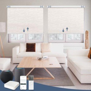Kerxwerd Motorized Roller Shades, 100% Blackout Smart Shade, Motorized Roller Blinds with Remote Compatible with Alexa Google via Hub, Electric Roller Blind for Window Customized, Jacquard Beige