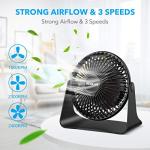 BESKAR USB Small Desk Fan, Portable Fans with 3 Speeds Strong Airflow, Quiet Operation and 360°Rotate, Personal Table Fan for Home,Office, Bedroom - 3.9 ft Cord