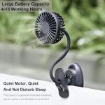 Clip On USB Mini Desk Fan with Emergency Power Bank, Battery Operated Rechargeable Portable Fan - Flexible Neck, 3 Speed Personal Cooling for Baby Stroller, Car, Camping, Office, Dorm, Beach - Black