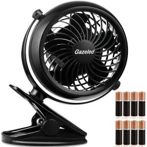 Gazeled Battery Operated Fans, Stroller Fan Battery Operated, Portable Battery Powered Fan with Clip, 5 Inch Cordless Fan for Camping, Mini Quiet Personal Fan for Bed, Car, 8 Free AA Batteries