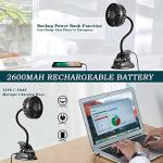 Clip On USB Mini Desk Fan with Emergency Power Bank, Battery Operated Rechargeable Portable Fan - Flexible Neck, 3 Speed Personal Cooling for Baby Stroller, Car, Camping, Office, Dorm, Beach - Black