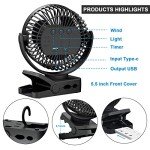 OUTERFAN Portable Fan with Remote Control & Timer & LED Lights, 60hrs 12000mAh USB Rechargeable Battery，Clamp/Hanging/Stand Up, Small Clip on Fan for Baby Stroller, Bed, Desk, Camping Tent, Travel