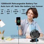 OUTERFAN Portable Fan with Remote Control & Timer & LED Lights, 60hrs 12000mAh USB Rechargeable Battery，Clamp/Hanging/Stand Up, Small Clip on Fan for Baby Stroller, Bed, Desk, Camping Tent, Travel