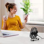 xasla 4 Inch Small USB Desk Fan, Mini Quiet Fan with Metal Construction & Strong Airflow & 360°Adjustable Tilt Angle, Personal Cooling Fan for Desktop Office (Black)…