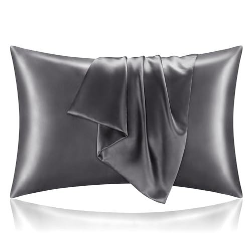 BEDELITE satin pillowcases (dark grey) with envelope closure