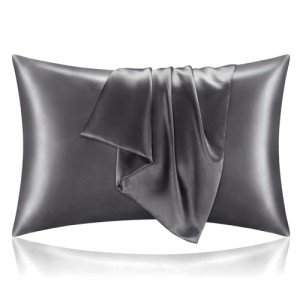 BEDELITE Satin Pillowcase for Hair and Skin, Super Soft and Cooling Similar to Silk Pillow Cases 2 Pack with Envelope Closure, Gift for Women Men(20"x30" Queen Size, Dark Grey)