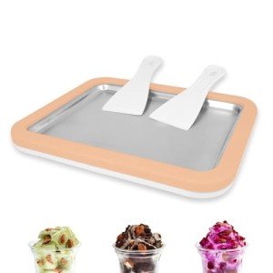 Instant Ice Cream Maker, Rolled Ice Cream Maker, Instant Gelato Pan/Roll, Homemade DIY, with 2 spatula, Frozen Yoghurt Plate Mini Freezer Kit Machine Peach Fuzz