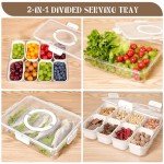 Divided Serving Tray with Lid and Handle, Snackle Box Charcuterie Container Portable for Snack Platters Reusable Clear Organizer 8 Compartments for Candy, Fruits, Nuts Perfect for Party Entertaining