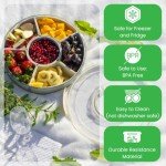 Divided Serving Tray with Lid & Handles for Snacks - Portable Round Snackle Box Container with 6 Compartments - 12" Charcuterie Board for Hosting & Party - BPA-Free & Freezer Safe Veggie Tray