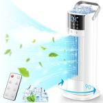 YARRMY Portable Air Conditioner - 90° Oscillating Tower Fan with Remote, 16" Evaporative Air Cooler with 4 Wind Speeds/Digital Touch Screen/Cool Mist/2-10H Timer - Cooling fan Air Conditioner (White)