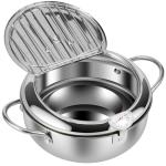 Abizarch 8.2 Inch Deep Fryer Pot with Strainer Basket and Thermometer,Stainless Steel Deep Frying Pot with Handle, Janpanese Style Oil Mini Fryer Dishwasher Safe for Fish Shrimp Chicken, 2.2L