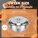 Abizarch 8.2 Inch Deep Fryer Pot with Strainer Basket and Thermometer,Stainless Steel Deep Frying Pot with Handle, Janpanese Style Oil Mini Fryer Dishwasher Safe for Fish Shrimp Chicken, 2.2L