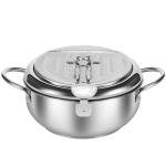 Abizarch 8.2 Inch Deep Fryer Pot with Strainer Basket and Thermometer,Stainless Steel Deep Frying Pot with Handle, Janpanese Style Oil Mini Fryer Dishwasher Safe for Fish Shrimp Chicken, 2.2L