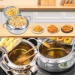 Abizarch 8.2 Inch Deep Fryer Pot with Strainer Basket and Thermometer,Stainless Steel Deep Frying Pot with Handle, Janpanese Style Oil Mini Fryer Dishwasher Safe for Fish Shrimp Chicken, 2.2L