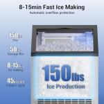 TUATNUT Commercial Ice Maker 150 Lbs/24H with 50Lbs Storage Bin, Stainless Steel Ice Machine Under Counter or Freestanding, 45 Cubes/Cycle, Self Cleaning, Ice Maker for Home Bar Restaurant Cafe