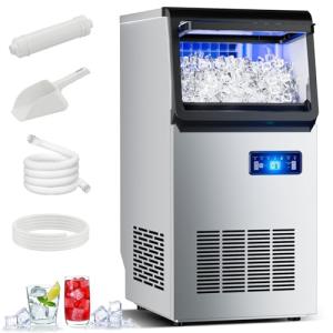 Ice Maker Commercial Ice Machine, 105lbs Per Day, Auto-Cleaning, Countertop Ice Maker with Basket and Scoop, for Home Party/RV Camping