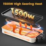 Electric Indoor Grill 1500W, YOHAWJAN 2 in 1 Smokeless Indoor Grills with Non-stick Removable Grill & Griddle Plate, Temperature Control, Portable Korean BBQ Grill with 3 Raclette Cheese Pans