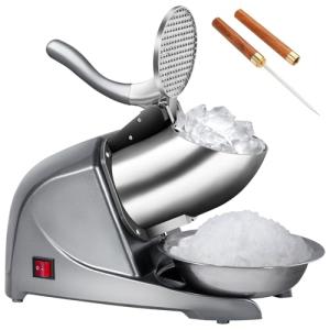 INSELY Electric Ice Shaver Snow Cone Maker Prevent Splash Stainless Steel 4 Blade Machine,200lbs/hr with Ice Pick for Home and Commercial Use（Silver）